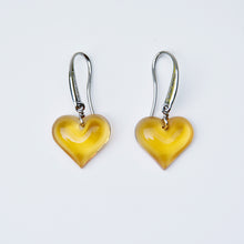 Load image into Gallery viewer, Lalique Heart Amber Crystal Drop Earrings Sterling Silver 
