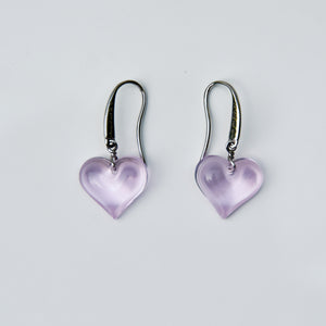 Lalique Heart Lilac Crystal Drop Earrings Sterling Silver