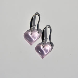 Lalique Heart Lilac Crystal Drop Earrings Sterling Silver