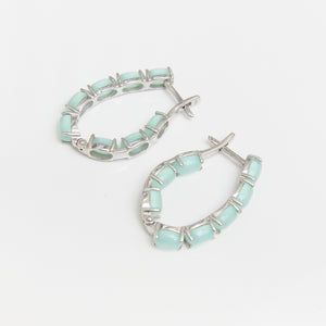 Mint Green Cat's Eye Hoop Earrings Sterling Silver - Karina Constantine