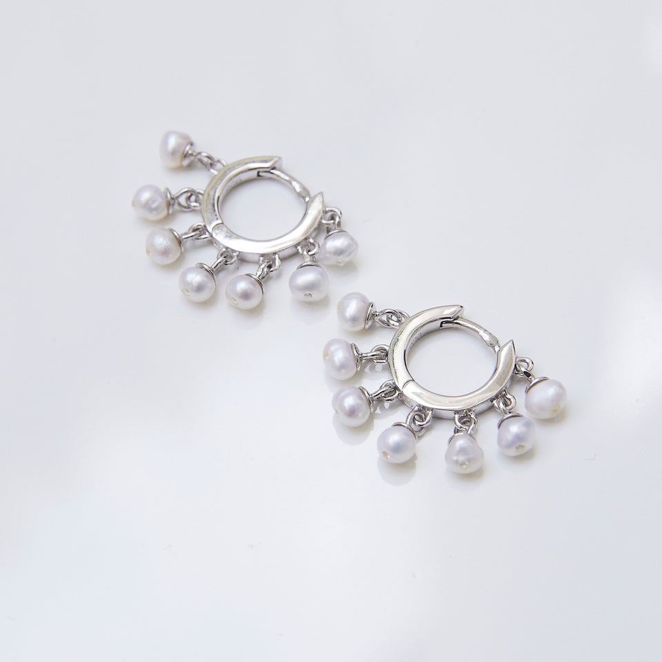 Pearl Drops Mini Hoop Earrings Sterling Silver - Karina Constantine 