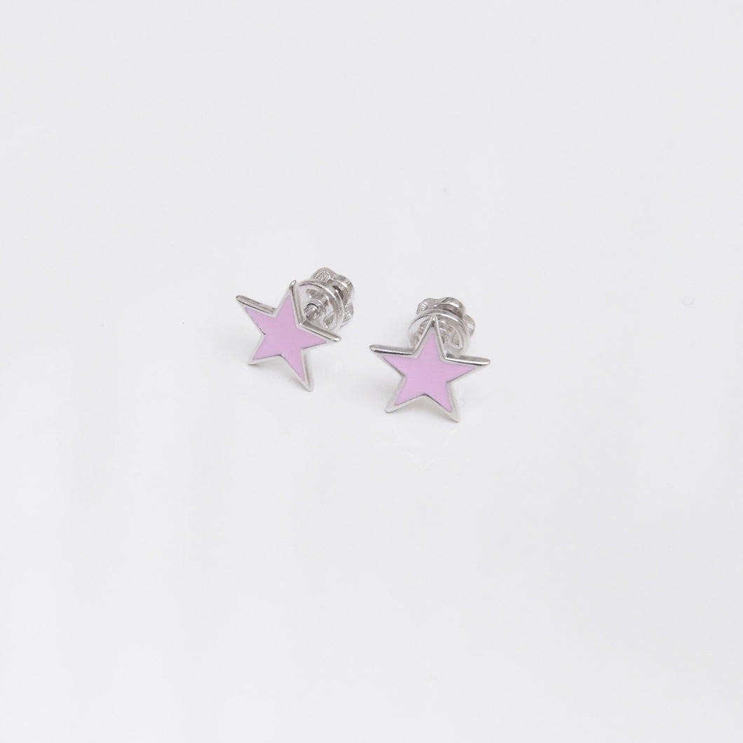 Pink Enamel Stars Stud Earrings Sterling Silver - Karina Constantine