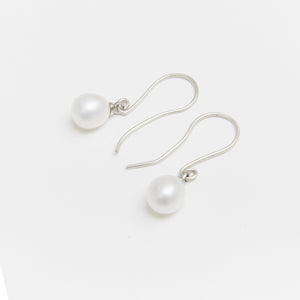 Round Pearl Hook Earrings Sterling Silver - Karina Constantine