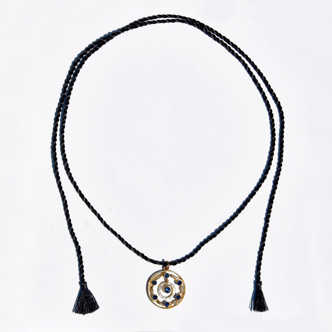 Sapphire and Seed Pearl Pendant Necklace 9-Karat Gold