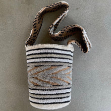 Load image into Gallery viewer, Colombian Medium Beaded Wool Mochila Bag- Brown, White &amp; Silver
