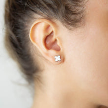 Load image into Gallery viewer, Four Leaf Clover White Enamel Stud Earrings Sterling Silver - Karina Constantine Jewellery
