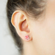 Load image into Gallery viewer, Four Leaf Clover Red Enamel Stud Earrings Sterling Silver - Karina Constantine Jewellery
