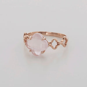 Four Leaf Clover Rose Quartz Ring 14-Karat Rose Gold - Karina Constantine jewellery