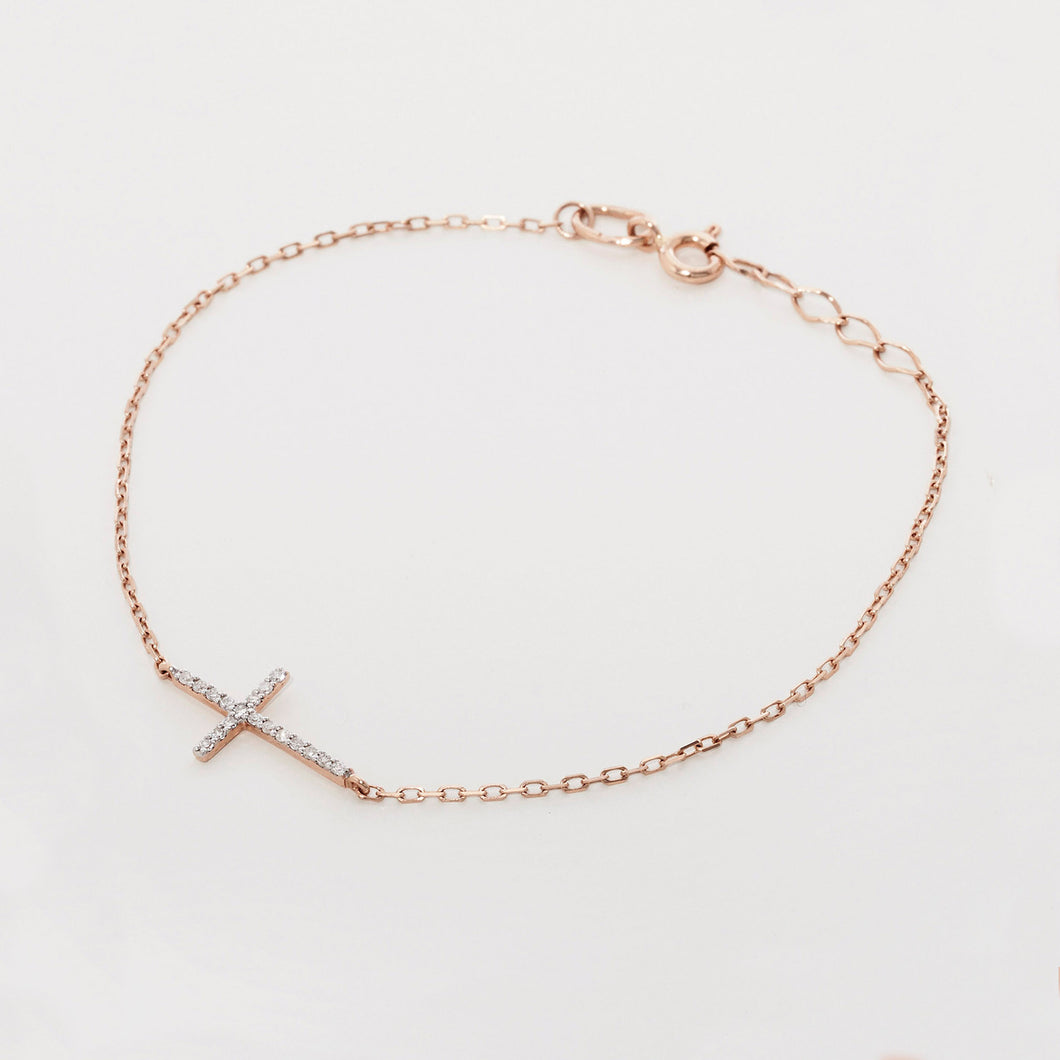 Diamond Cross Bracelet 14-Karat Rose Gold - Karina Constantine Jewellery