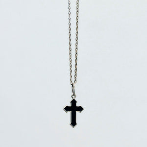 Black Enamel Cross Pendant Necklace Sterling Silver - Karina Constantine jewellery