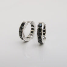 Load image into Gallery viewer, Black Gemstone Huggie Hoop Earrings Sterling Silver - Karina Constantine jewellery
