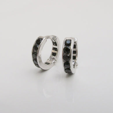 Black Gemstone Huggie Hoop Earrings Sterling Silver - Karina Constantine jewellery