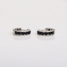 Load image into Gallery viewer, Black Gemstone Huggie Hoop Earrings Sterling Silver - Karina Constantine jewellery
