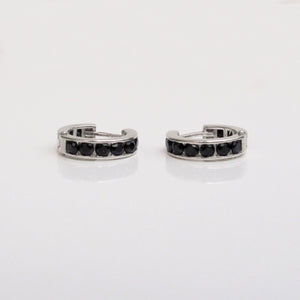 Black Gemstone Huggie Hoop Earrings Sterling Silver - Karina Constantine jewellery