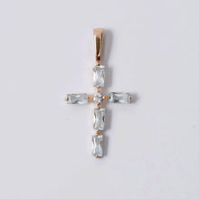 Load image into Gallery viewer, Blue Topaz Cross Pendant 14-Karat Rose Gold - Karina Constantine jewellery
