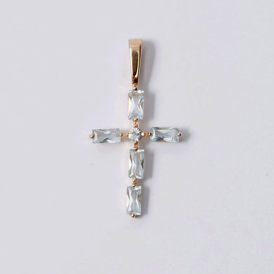 Blue Topaz Cross Pendant 14-Karat Rose Gold - Karina Constantine jewellery
