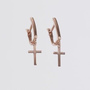 Cross Dangle Earrings 14-Karat Rose Gold - Karina Constantine Jewellery