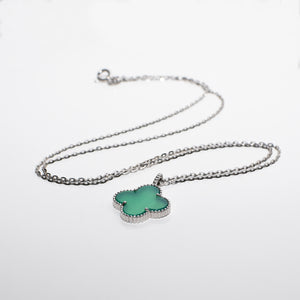 Four Leaf Clover Green Agate Pendant Necklace Sterling Silver - Karina Constantine jewellery