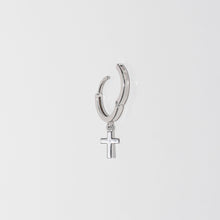 Load image into Gallery viewer, Mini Cross Hoop Earrings Sterling Silver
