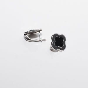 Four Leaf Clover Black Enamel Earrings Sterling Silver - Karina Constantine