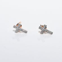 Load image into Gallery viewer, Diamond Cross Stud Earrings 14-Karat Rose Gold - Karina Constantine jewellery
