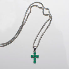 Load image into Gallery viewer, Emerald Cross Pendant Necklace Sterling Silver - Karina Constantine jewellery
