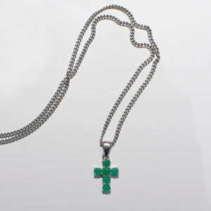 Emerald Cross Pendant Necklace Sterling Silver - Karina Constantine jewellery