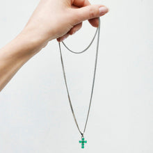 Load image into Gallery viewer, Emerald Cross Pendant Necklace Sterling Silver - Karina Constantine jewellery
