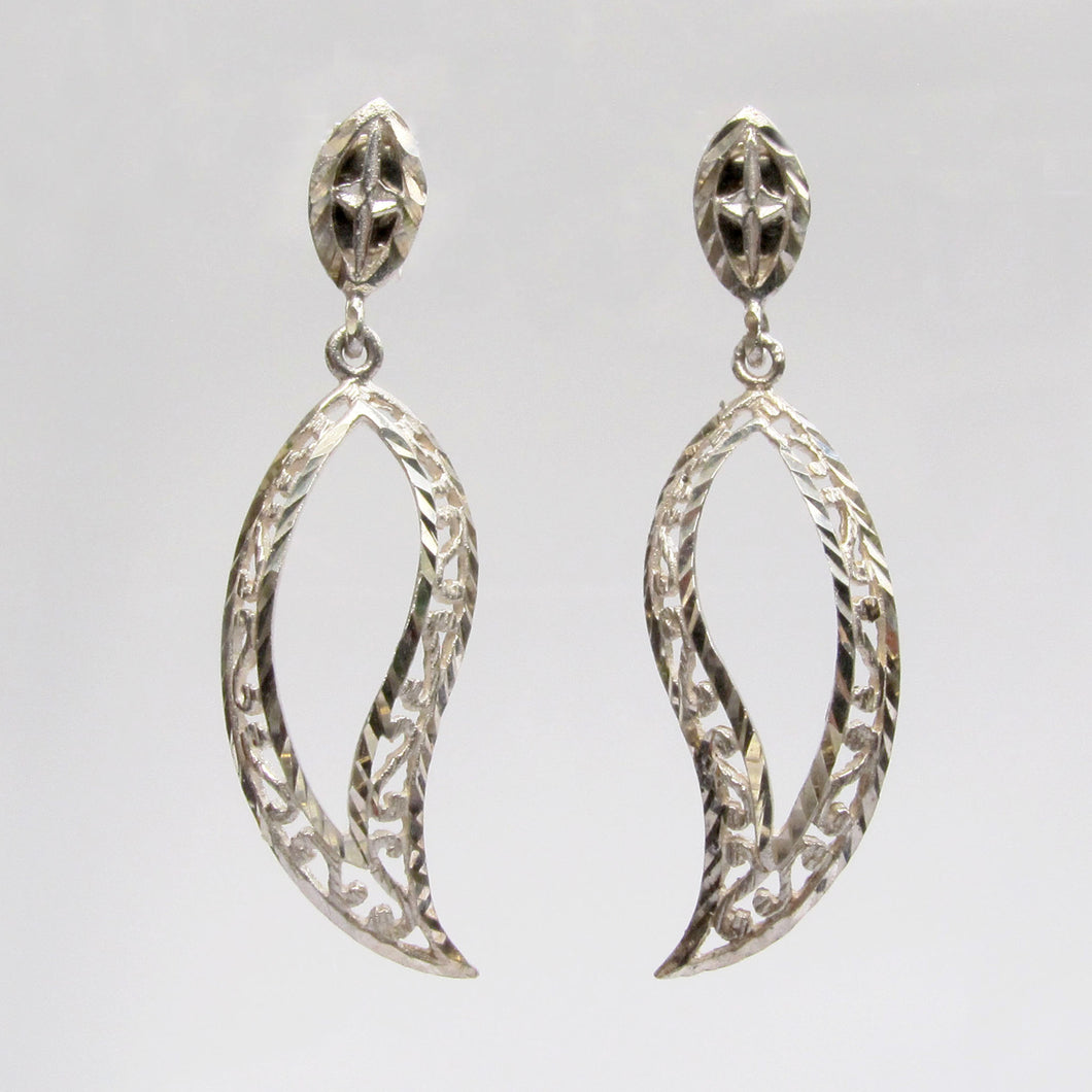 Filigree Leaf Earrings Sterling Silver Circa 1990s - Karina Constantine jewellery