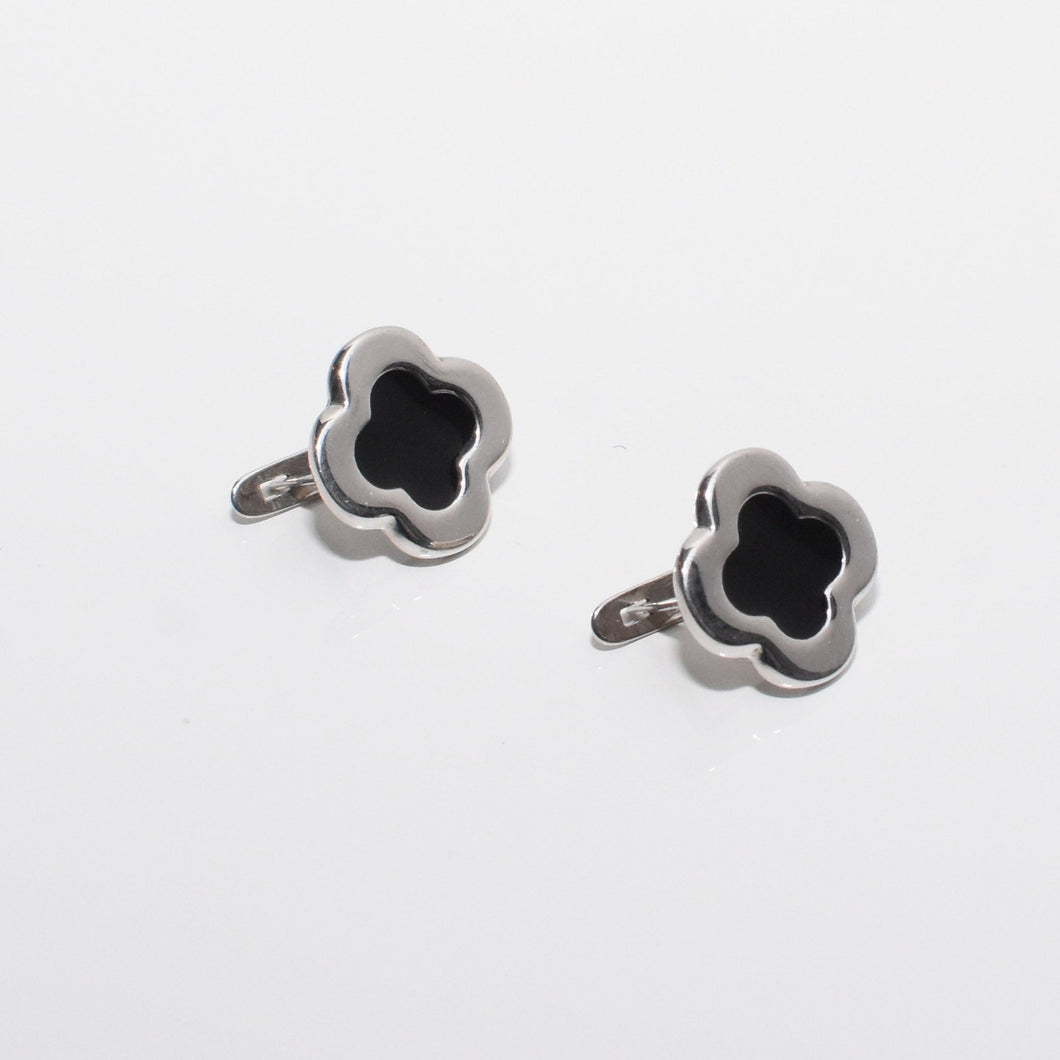 Four Leaf Clover Black Enamel Earrings Sterling Silver - Karina Constantine