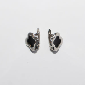 Four Leaf Clover Black Enamel Earrings Sterling Silver - Karina Constantine