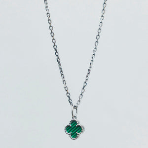 Four Leaf Clover Malachite Pendant Necklace Sterling Silver - Karina Constantine jewellery