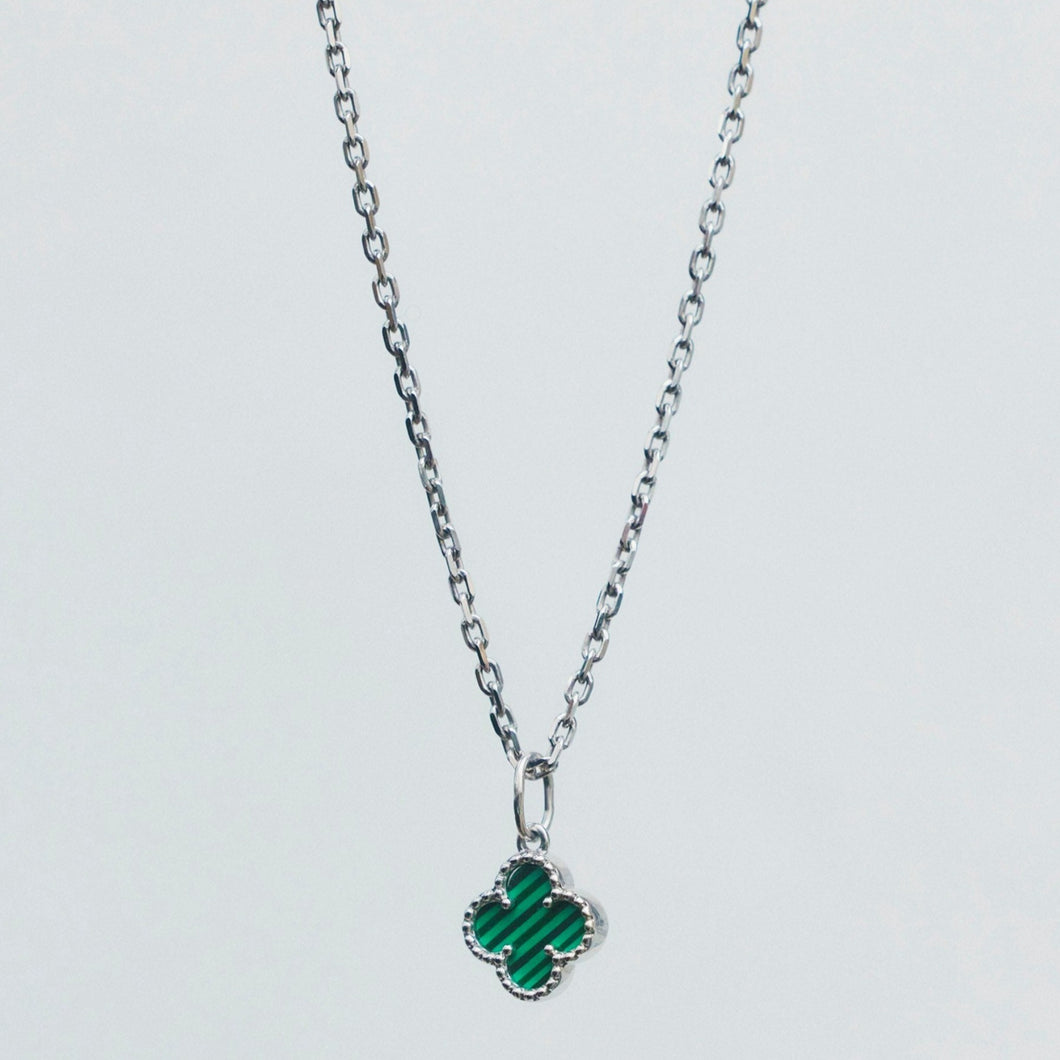 Four Leaf Clover Malachite Pendant Necklace Sterling Silver - Karina Constantine jewellery