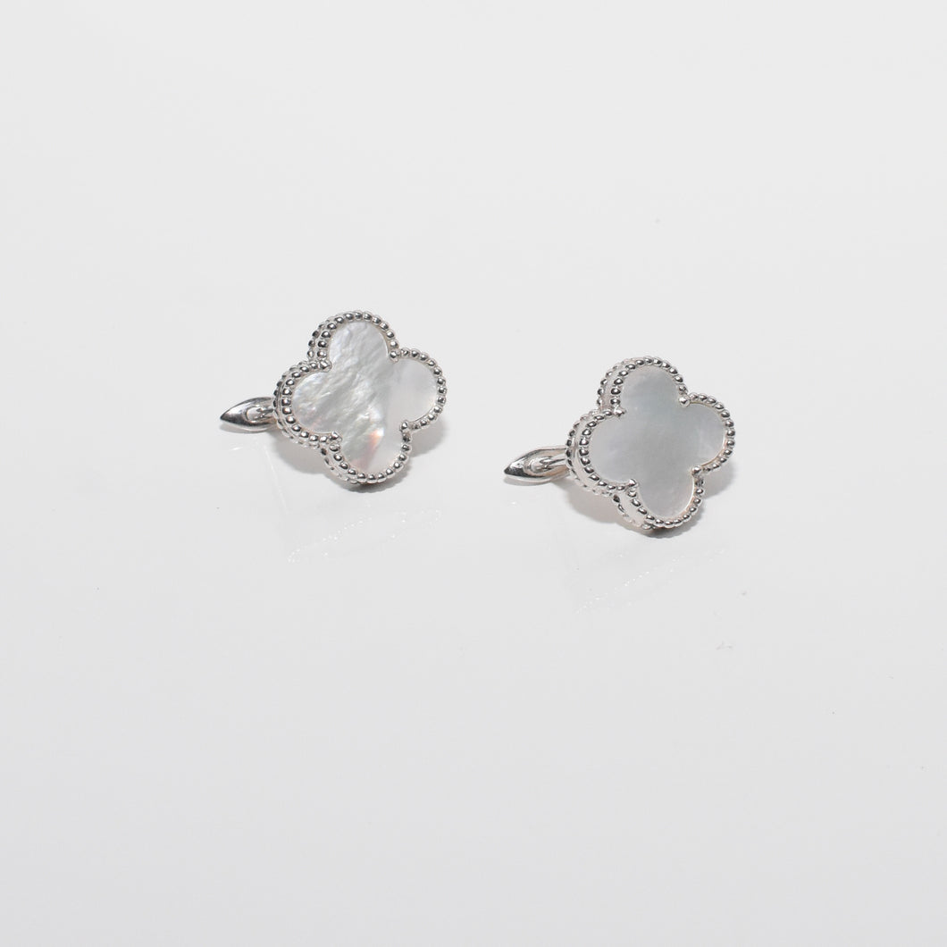 Plate four-leaf clover earrings with yellow gold-plated mother-of-pearl  insert in 925 silver