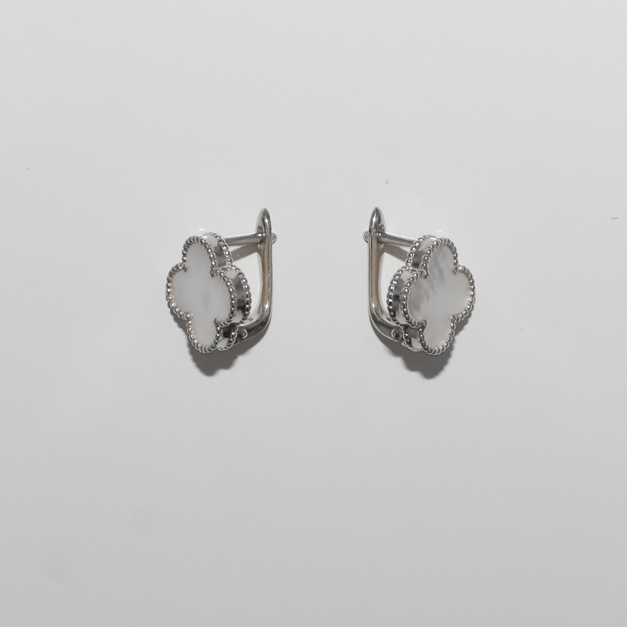 Four Leaf Clover Mother of Pearl Earrings Sterling Silver