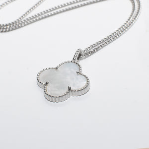 Four Leaf Clover Mother of Pearl Pendant Necklace Sterling Silver