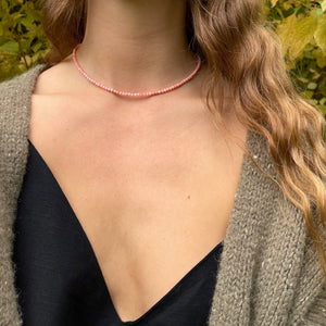 Pink Coral Beaded Gemstone Choker Necklace Sterling Silver - Karina Constantine jewellery