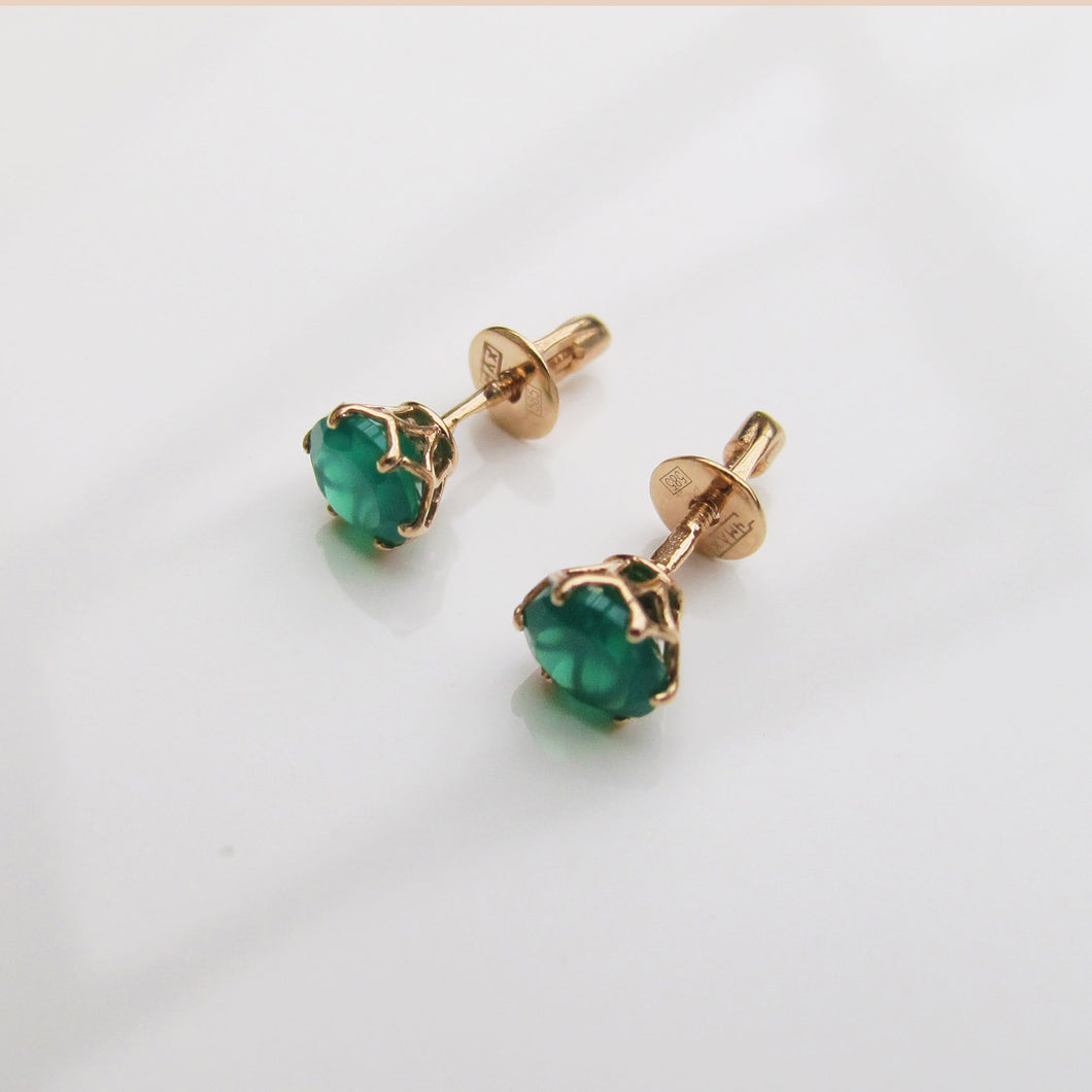 Green Chalcedony Stud Earrings 14-Karat Rose Gold