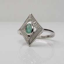 Load image into Gallery viewer, Emerald &amp; Diamond Ring Art Deco Style Sterling Silver - Karina Constantine Jewellery
