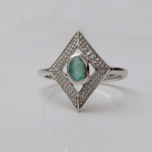 Load image into Gallery viewer, Emerald &amp; Diamond Ring Art Deco Style Sterling Silver
