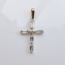 Load image into Gallery viewer, Blue Topaz Cross Pendant 14-Karat Rose Gold - Karina Constantine jewellery
