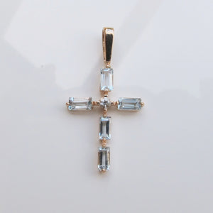 Blue Topaz Cross Pendant 14-Karat Rose Gold - Karina Constantine jewellery