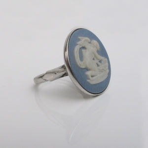 Wedgwood Light Blue Jasperware Cameo Signet Ring Sterling Silver Circa 1970s - Karina Constantine 