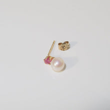 Load image into Gallery viewer, Pearl and Ruby Mini Stud Earrings 9-Karat Yellow Gold - Karina Constantine jewellery
