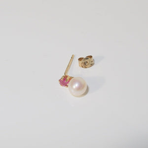 Pearl and Ruby Mini Stud Earrings 9-Karat Yellow Gold - Karina Constantine jewellery