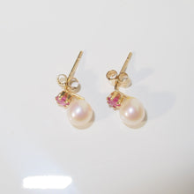 Load image into Gallery viewer, Pearl and Ruby Mini Stud Earrings 9-Karat Yellow Gold - Karina Constantine jewellery
