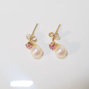 Pearl and Ruby Mini Stud Earrings 9-Karat Yellow Gold - Karina Constantine jewellery