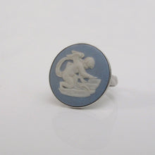 Load image into Gallery viewer, Wedgwood Light Blue Jasperware Cameo Signet Ring Sterling Silver Circa 1970s - Karina Constantine 
