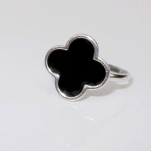 Load image into Gallery viewer, Four Leaf Clover Black Enamel Ring Sterling Silver - Karina Constantine Jewellery
