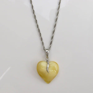 Amber Heart Pendant Necklace Sterling Silver